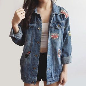 COTTON ON Distressed Badged Patched Denim Jacket